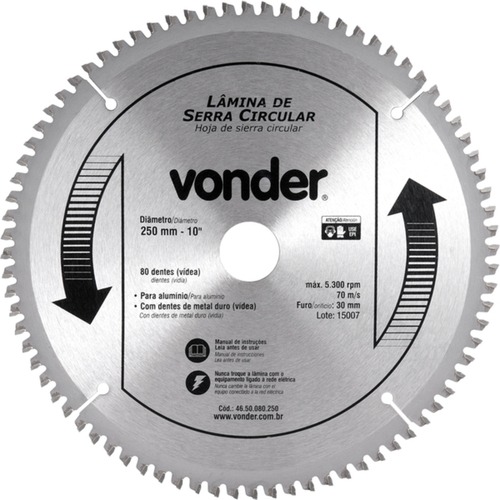 Disco de serra para alum�nio 250 x 30 mm 80 dentes