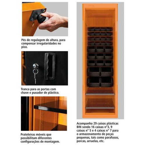 Armário para ferramentas 1 porta e gavetas plásticas laranja - 44955011 Armário para ferramentas 1 porta e gavetas plásticas laranja - 44955011