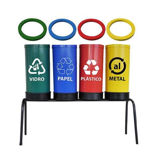 Kit com 4 lixeiras de 23 L para coleta seletiva com aro para fixa��o de sacos