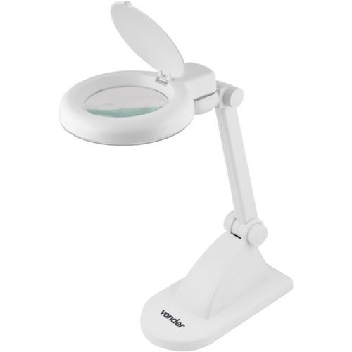 Lupa 90mm articulada com LED e base para bancada   110V/220V