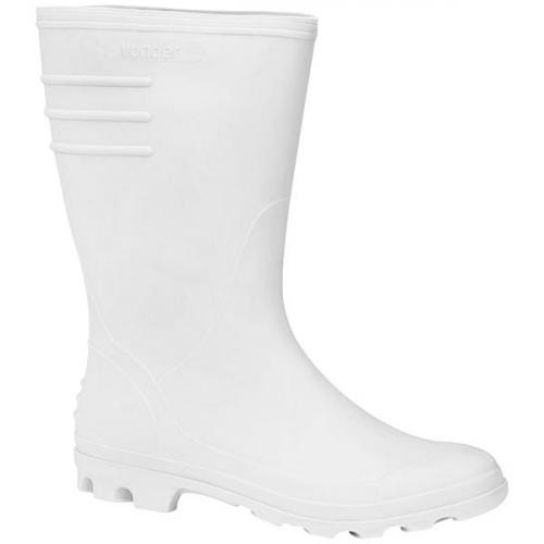Bota de PVC branca cano m�dio com forro  