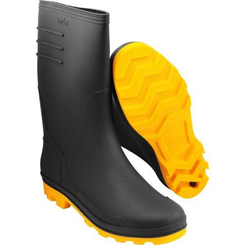 Bota de PVC preta com solado amarelo cano m�dio com forro