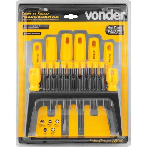 Jogo de chaves fenda/phillips/hexalobular com 18 pe�as 