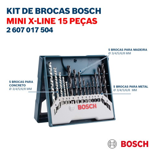 Jogo de brocas para Concreto, Metal e Madeira 15 pe�as - X-Line