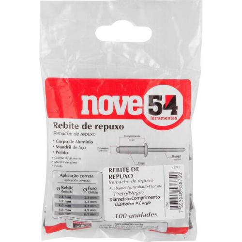 Rebite de repuxo 3,2 mm x 10 mm preto com 100 pe�as