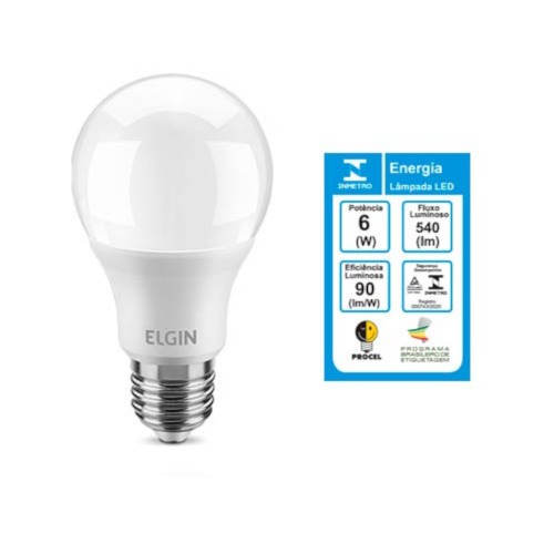 Kit 6 L�mpadas led bulbo 6W 540 l�mens branca fria - A55  110V/220V