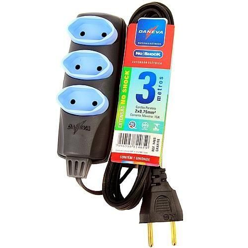 Extens�o el�trica 3 metros 2 x 0,75 mm 2P 10A - NO SHOCK