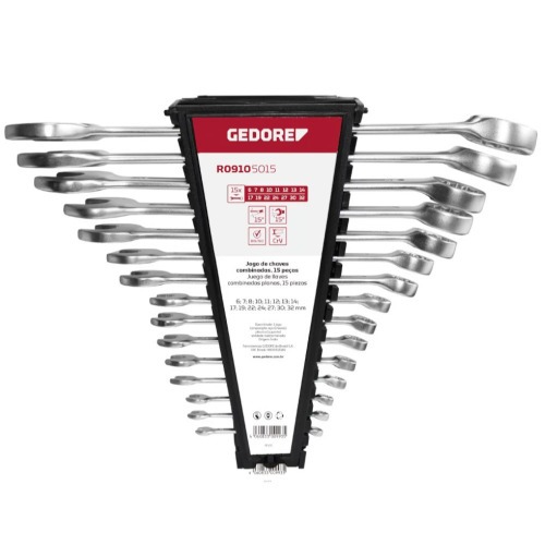 Jogo de chave combinada 6 a 32 mm a�o cromo van�dio com 15 pe�as - R09105015