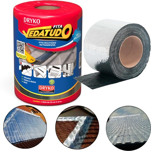 Fita manta asfáltica auto adesiva aluminizada multiuso 20 cm x 10 m - Vedatudo Fita manta asfáltica auto adesiva aluminizada multiuso 20 cm x 10 m - Vedatudo