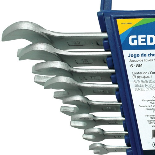 Jogos de chave fixas 6 a 22 mm a�o cromo van�dio com 8 pe�as - Ref. 6