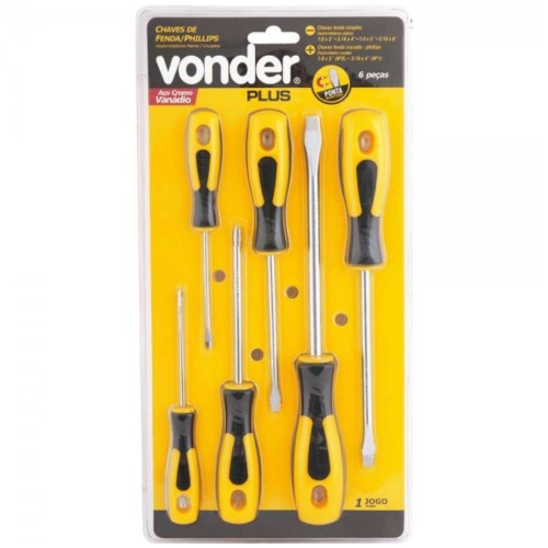 Jogo de chave de fenda e phillips de a�o cromo van�dio com 06 pe�as 
