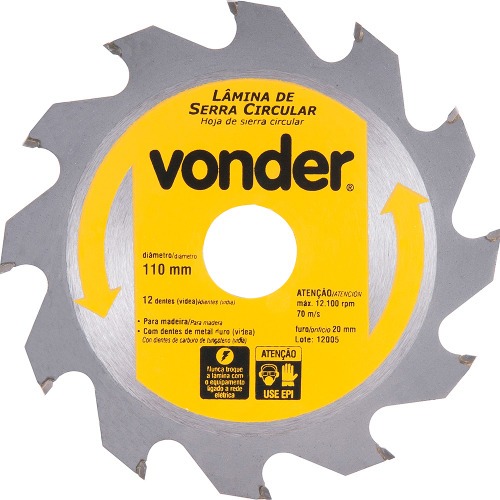 L�mina de serra circular com dentes de metal duro/v�dea 110 mm x 20 mm 12 dentes