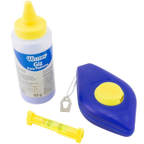 Giz de linha para drywall 30 metros com fio marcador azul e mini n�vel - 2313