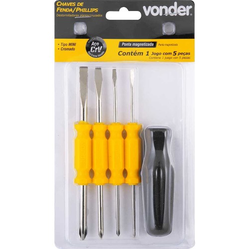 Jogo de chaves de fenda/phillips ponta dupla mini com 5 pe�as 