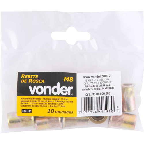 Rebite de rosca M8 com 10 pe�as