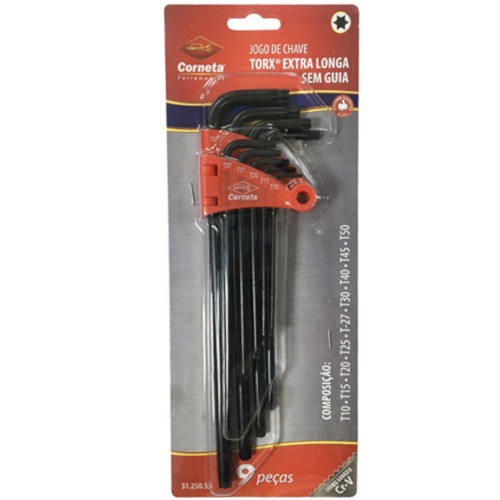 Jogo de chave hexalobular longa T10 a T50 com 9 pe�as - 3125053