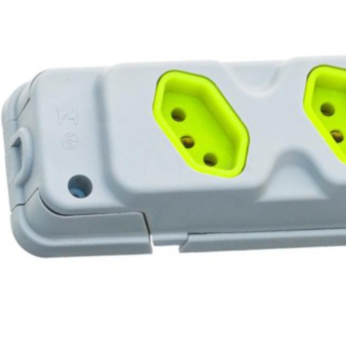 Tomada em barra para extens�o com 3 tomadas 2P+T 20A cinza/verde - Robust
