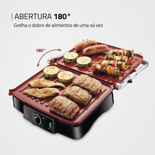 Sanduicheira Grill antiaderente 1.800 watts Press Grill Red Ceramic - PG-02  110V