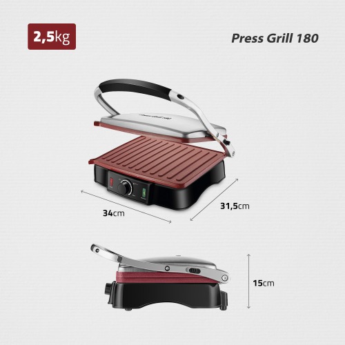 Sanduicheira Grill antiaderente 1.800 watts Press Grill Red Ceramic - PG-02  110V