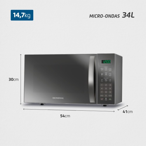 Micro-ondas 34 litros 1400W espelhado 10 n�veis de pot�ncia - MO-02-34-E  110V
