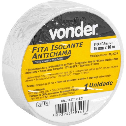 Fita isolante 19 mm x 10 m branca com 10 pe�as