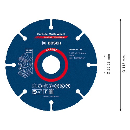 Disco de corte multi material em tungst�nio 115 x 22,23 mm - Expert Carbide Multi Wheel