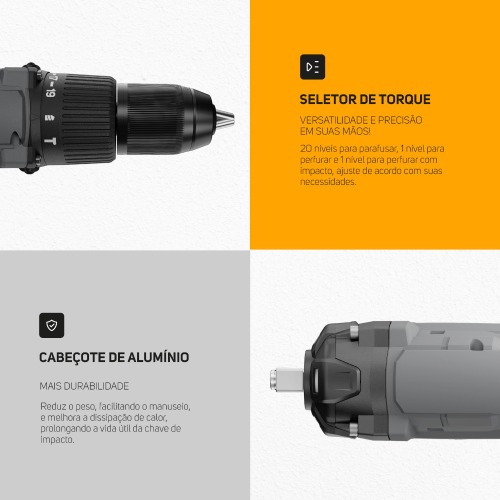 Combo Furadeira Parafusadeira de impacto K21 ID03 + Chave de impacto K21 CH01 21V - K21 KT01  110V/220V