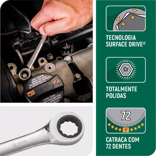 Chave combinada com catraca 9 mm a�o cromo van�dio - ST43202ST