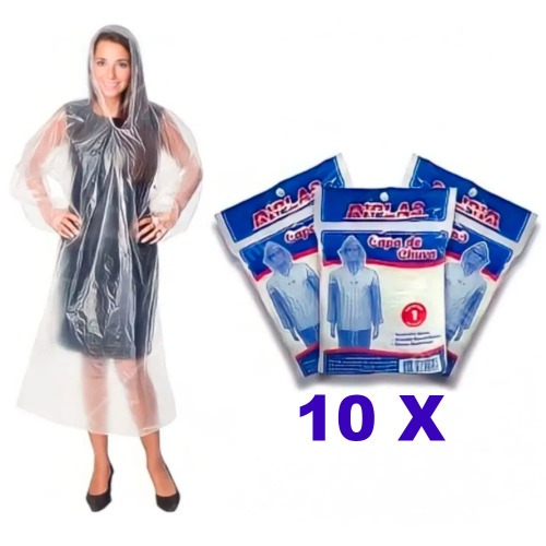 Kit 10 Capas de chuva descart�veis transparentes - B2W020