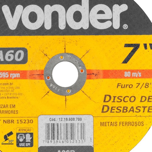 Disco de desbaste para metal 180 x 6,4 x 22,23 mm - VDA-60 Disco de desbaste para metal 180 x 6,4 x 22,23 mm - VDA-60