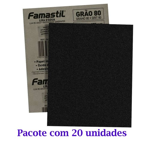 Kit 20 Folhas de lixa d'água grão 80 - F51.01 Kit 20 Folhas de lixa d'água grão 80 - F51.01
