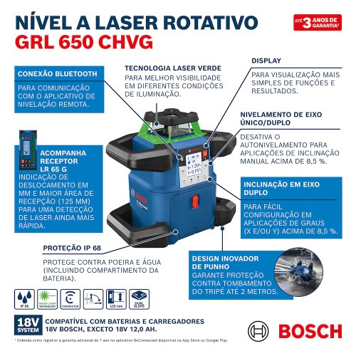 N�vel a laser verde com alcance de 70 metros rotativo - GRL 650 CHVG