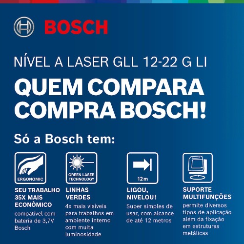 N�vel a Laser com 2 linhas verdes 12m com bateria e suporte - GLL 12-22 G 