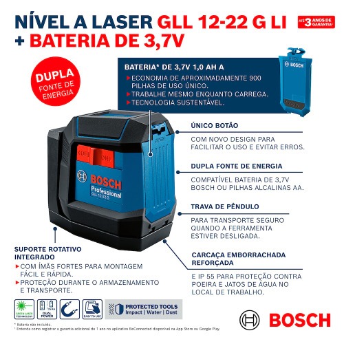 N�vel a Laser com 2 linhas verdes 12m com bateria e suporte - GLL 12-22 G 
