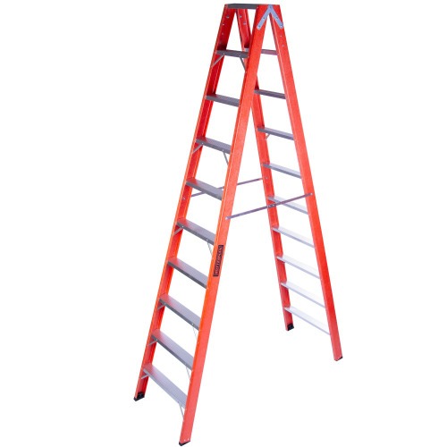 Escada tesoura dupla em fibra de vidro 10 degraus 3 m - ESC10300