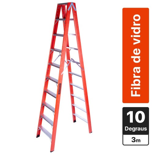 Escada tesoura dupla em fibra de vidro 10 degraus 3 m - ESC10300