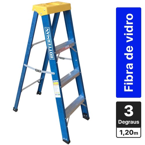 Escada tesoura simples em fibra de vidro 3 degraus + patamar 1,20 m- Premium Escada tesoura simples em fibra de vidro 3 degraus + patamar 1,20 m- Premium