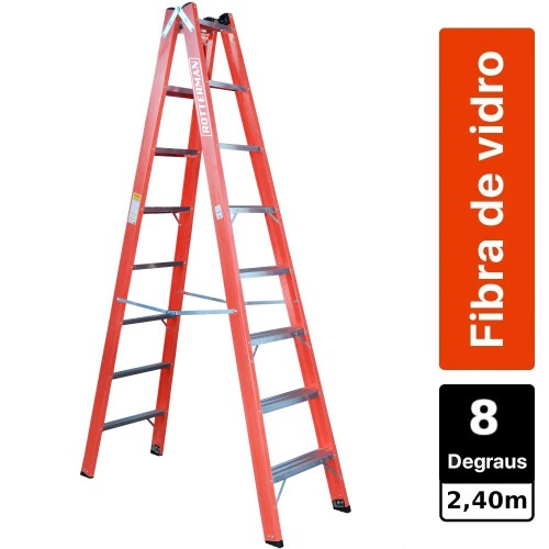 Escada tesoura dupla em fibra de vidro 8 degraus 2,40 m - Profissional