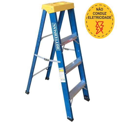 Escada tesoura simples em fibra de vidro 3 degraus + patamar 1,20 m- Premium Escada tesoura simples em fibra de vidro 3 degraus + patamar 1,20 m- Premium