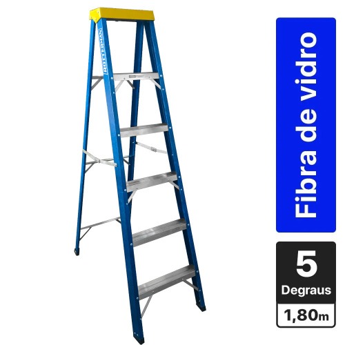 Escada de fibra de vidro 5 degraus + patamar 1,80 m americano simples Escada de fibra de vidro 5 degraus + patamar 1,80 m americano simples