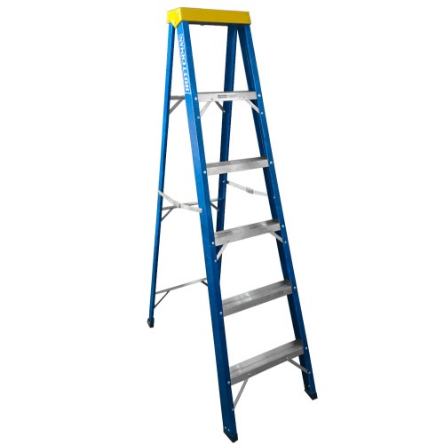 Escada de fibra de vidro 5 degraus + patamar 1,80 m americano simples Escada de fibra de vidro 5 degraus + patamar 1,80 m americano simples
