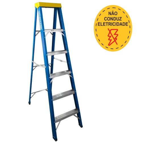 Escada de fibra de vidro 5 degraus + patamar 1,80 m americano simples Escada de fibra de vidro 5 degraus + patamar 1,80 m americano simples