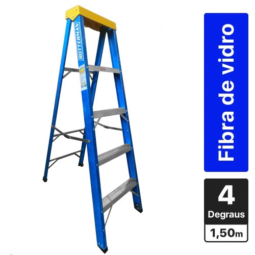 Escada tesoura simples em fibra de vidro 4 degraus + patamar 1,50 m- Premium Escada tesoura simples em fibra de vidro 4 degraus + patamar 1,50 m- Premium
