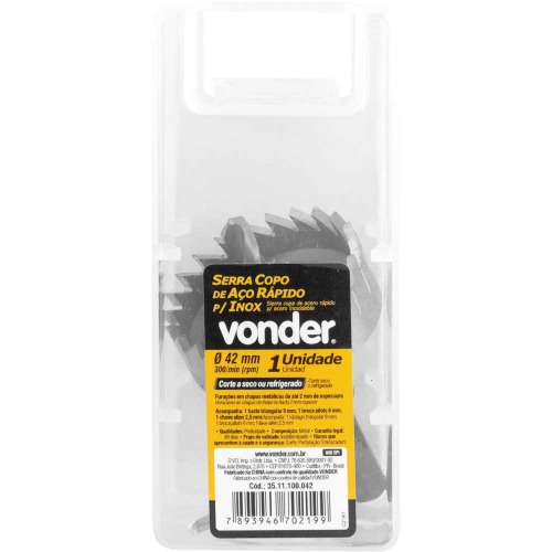Serra copo de aço rápido 42 mm para inox Serra copo de aço rápido 42 mm para inox