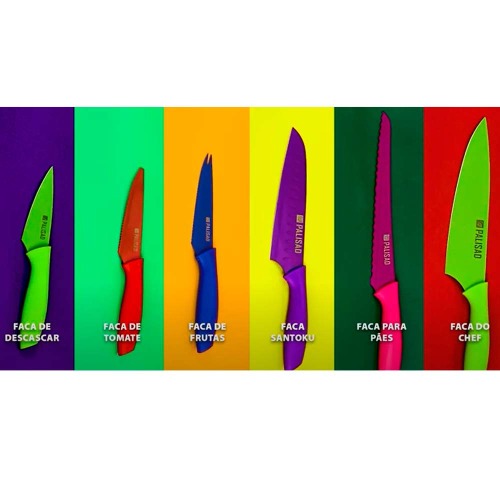 Jogo de facas coloridas inox para cozinha 6 peças - 7914155 Jogo de facas coloridas inox para cozinha 6 peças - 7914155