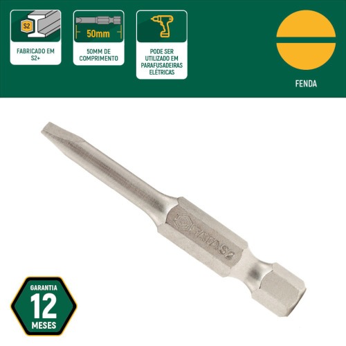 Jogo de bits fenda 5,0 x 50 mm encaixe 1/4