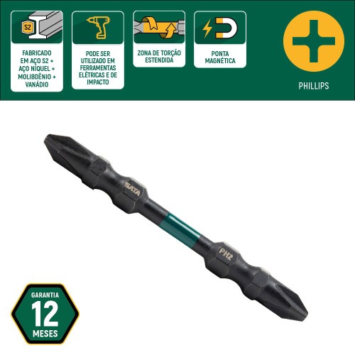 Jogo de bits philips duplo de impacto Ph3 x 110mm encaixe 1/4 Jogo de bits philips duplo de impacto Ph3 x 110mm encaixe 1/4