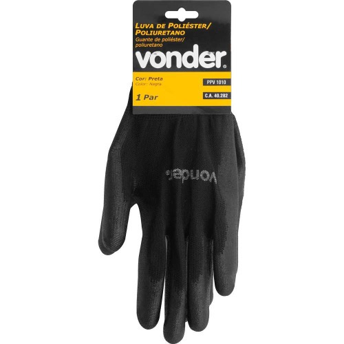 Luva de poli�ster com poliuretano preta tamanho 10 - PPV 1010