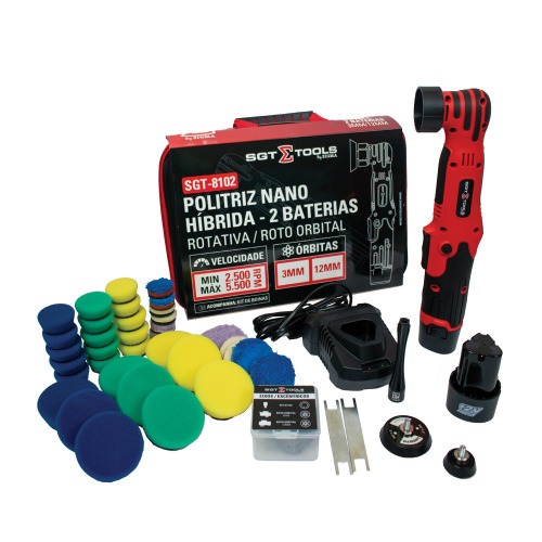 Politriz Roto Orbital nano hibrida bateria 12V com 2 baterias e kit de acess�rios - SGT-8102  110V/220V