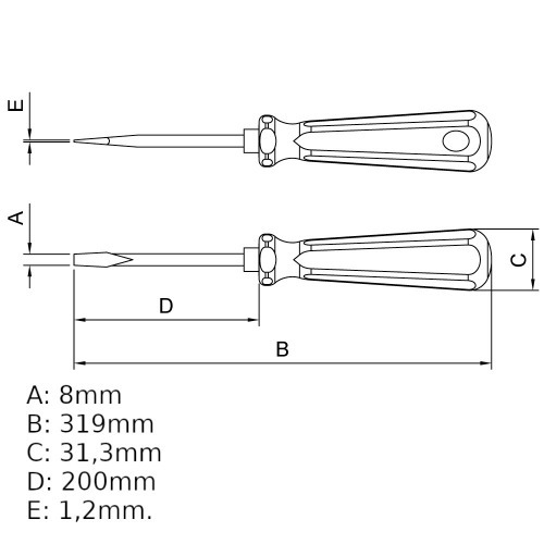 Chave de fenda 5/16 x 8